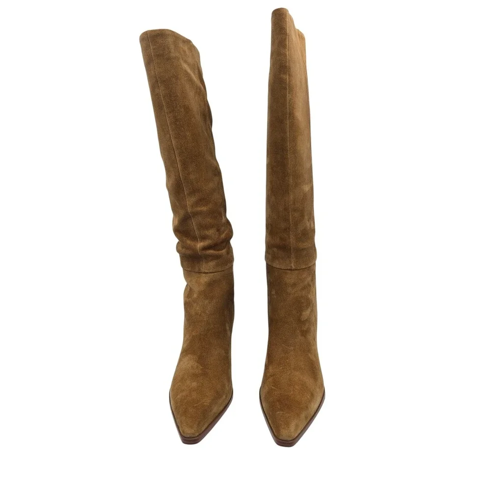 Marc Fisher Tarrie Tall Boots Womens 8 Tan Suede Pointed‎ Toe Western Block Heel